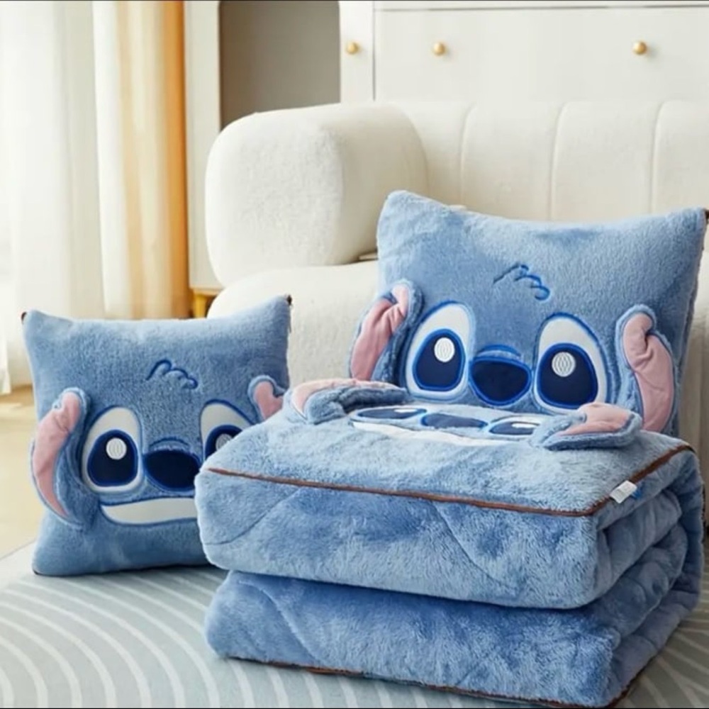 1pc, Disney Stitch 2-In-1 Pillow And Blanket Set, Featuring a Modern Cartoon